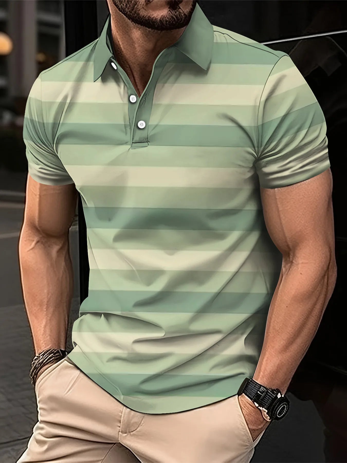 Men's Short Clothes Sleeved Lapel 3D Digital Printed Striped Polo Shirt Summer  Man's Business Casual Top Clothes Oversized