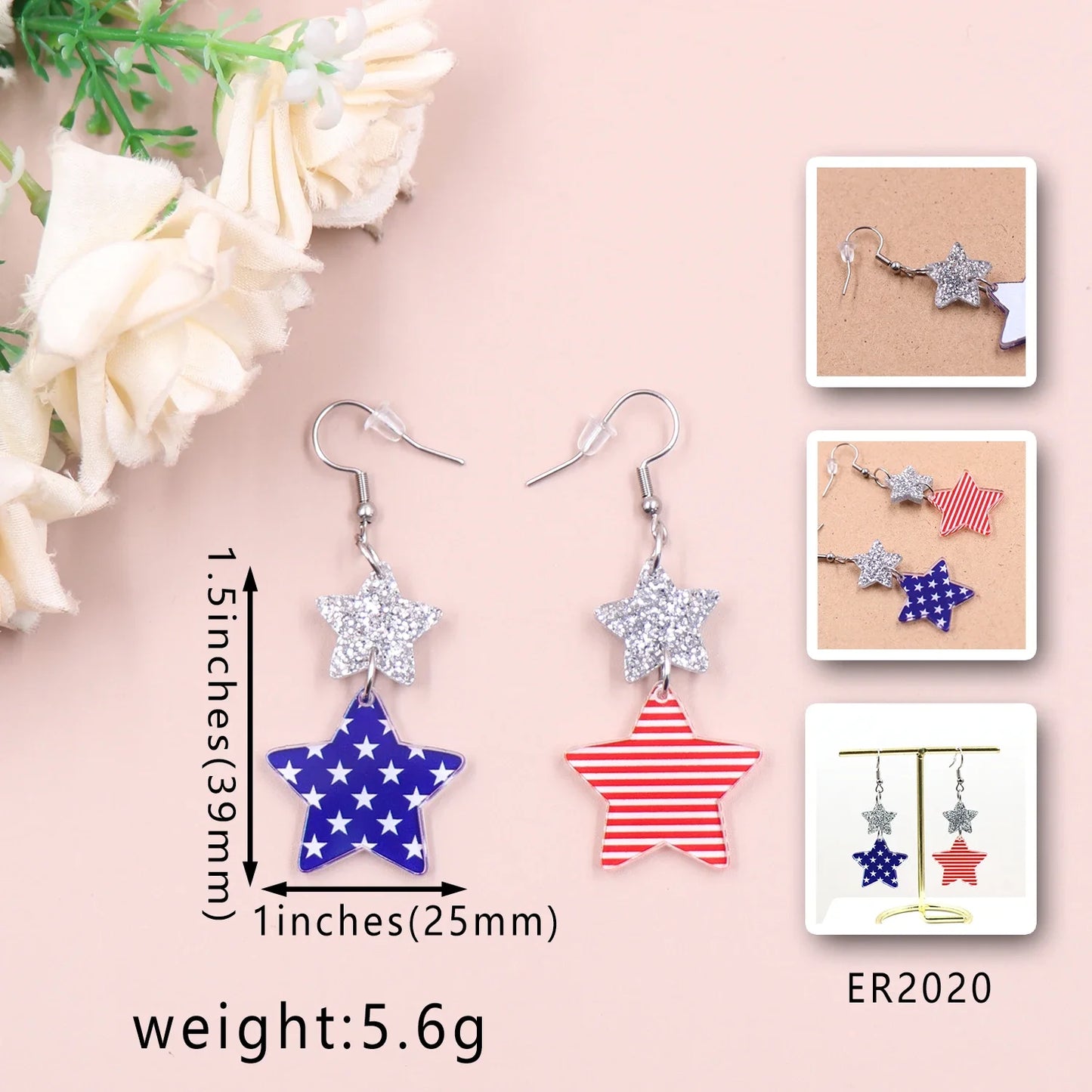 4th of July Independence Day Stud Drop Earrings Hoop Flag TRENDY Acrylic Jewelry For women