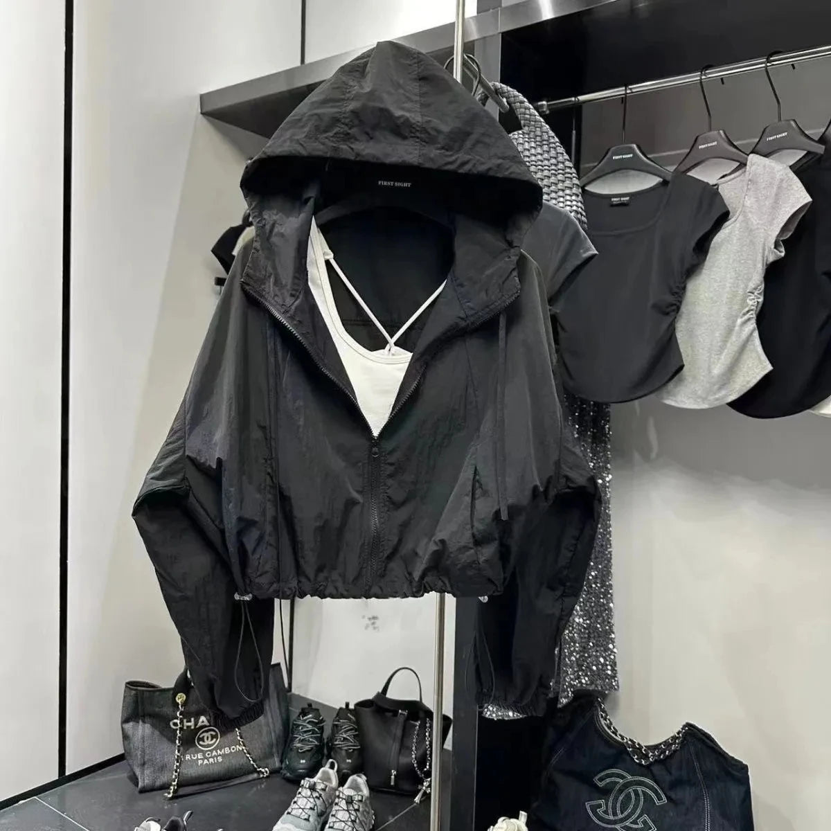 Summer Women Thin Jacket 2025 New Casual Short Jacket Top Loose Breathable Drawstring windbreaker Hooded Sun Protection Clothes