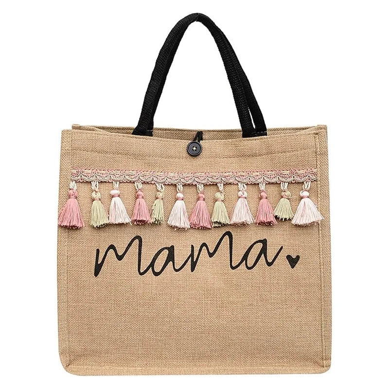 Women Large Capacity Tote Bag Mama Letter Printing Casual Fashion Linen Handbag Shopping Shoulder Bag Mother’s Day Gifts for Mom