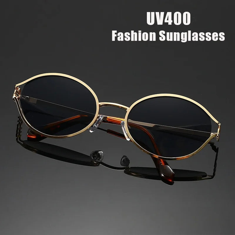 Fashionable Hollow Design Sunglasses Luxury Brand Designer Oval Sunglasses for Women Popular Metal Sunshade UV Sun Glasses