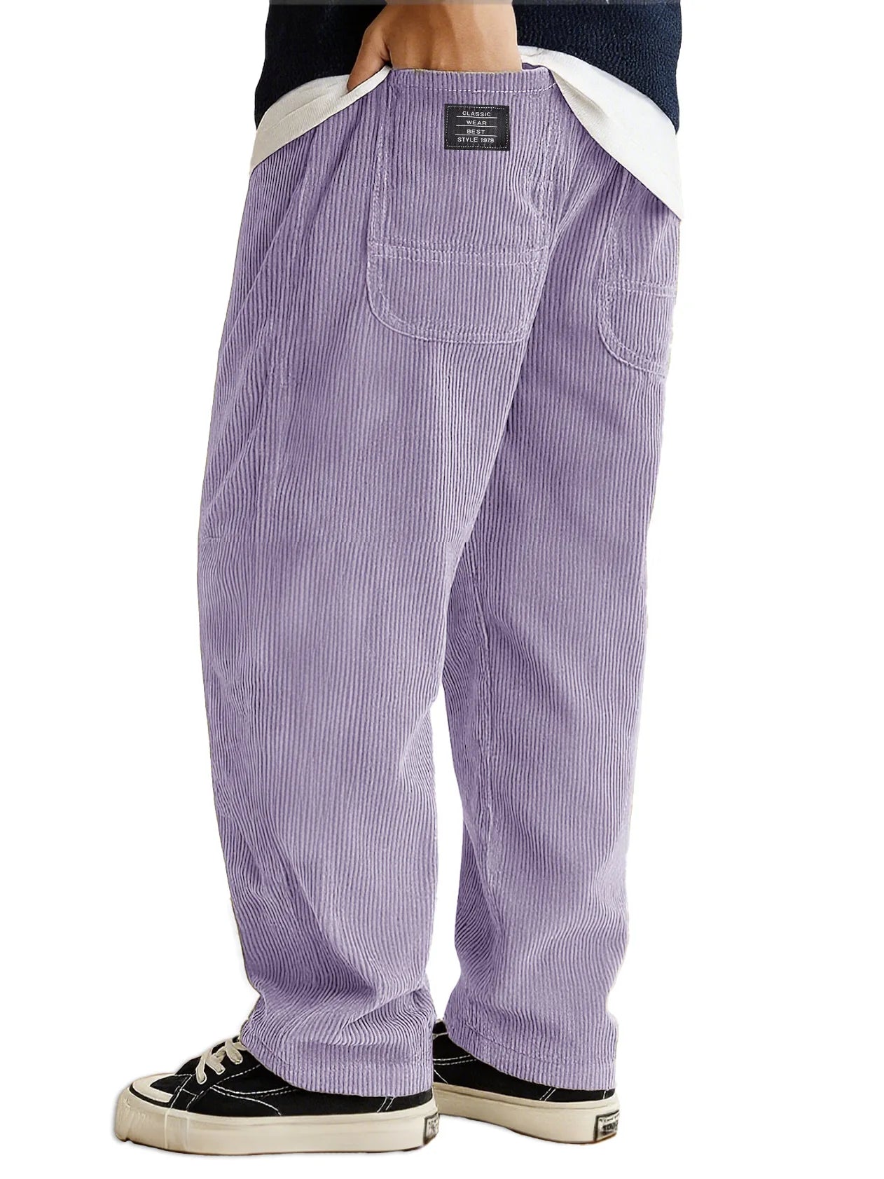 Loose Fit Corduroy Pants for Men Elastic Waist Jogger Sweatpants with Pockets Autumn Winter Casual Thick Trousers