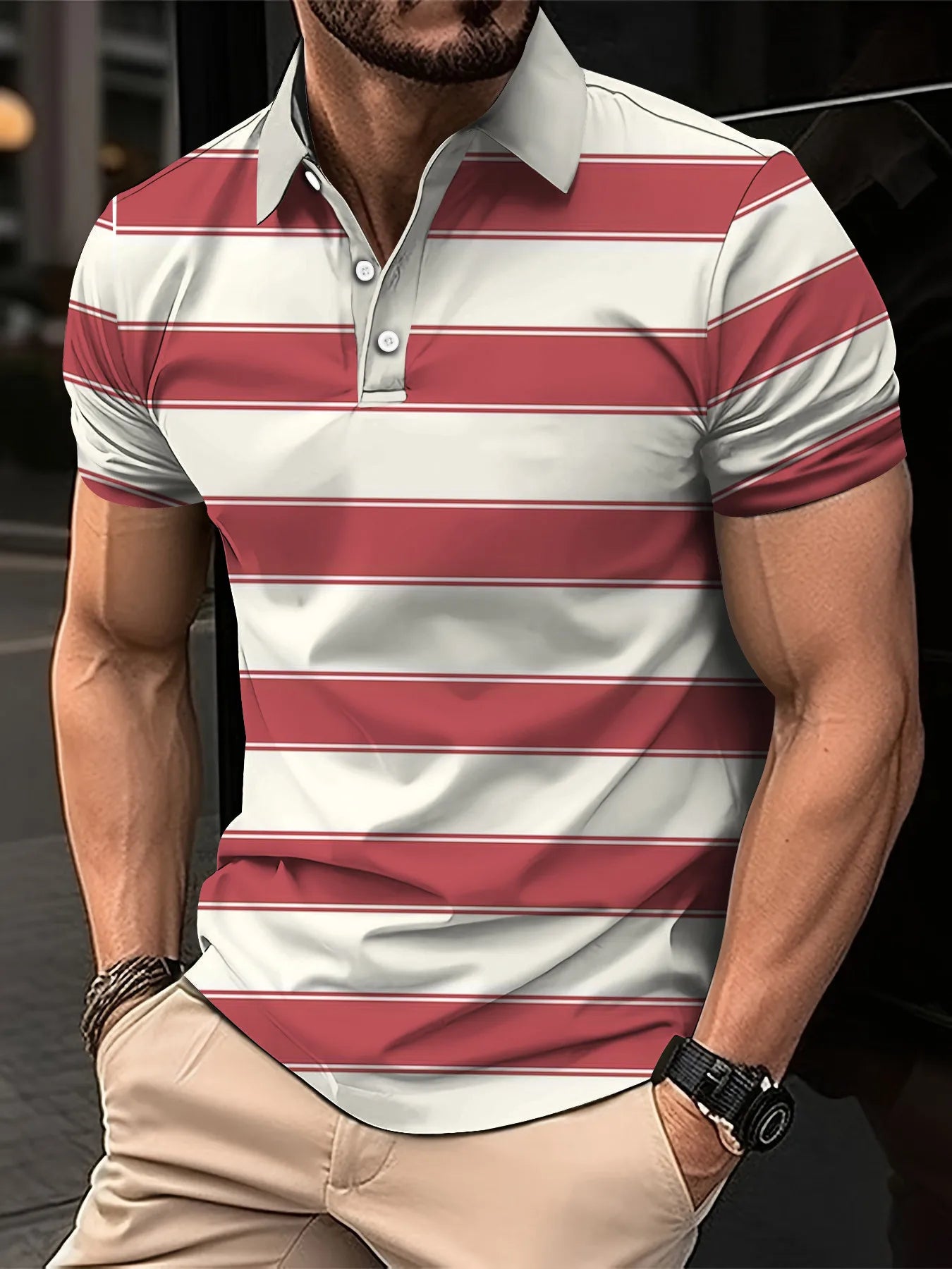 Men's Short Clothes Sleeved Lapel 3D Digital Printed Striped Polo Shirt Summer  Man's Business Casual Top Clothes Oversized