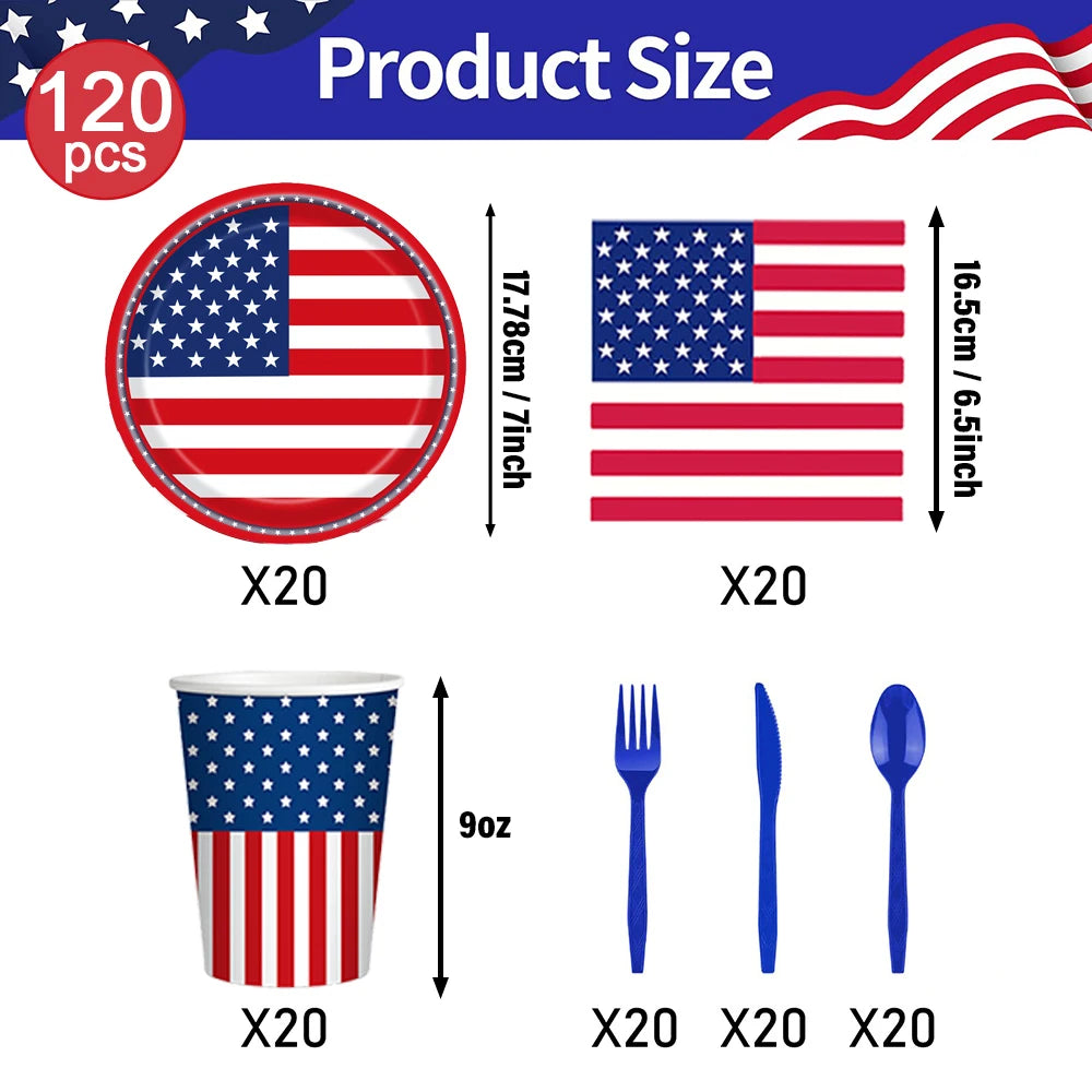 American Party Decorations Independence Day Supplies Banner Balloons Plates For USA 4th Of July Patriotic Theme Party Supplies
