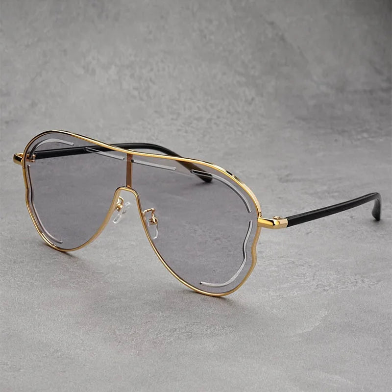QVQV Unique Hollow Out Oversized Sunglasses Women Big Frame Luxury Brand Sun Glasses For Ladies Shield Thin Face Glasses Driving