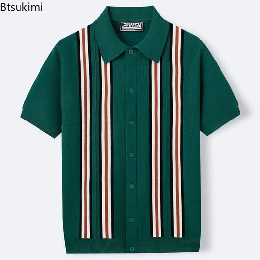 Summer Men Clothing High-end Business Casual Knitted Polo Shirt British Breathable Short Sleeve Jacquard Knit Cardigan Male Tops