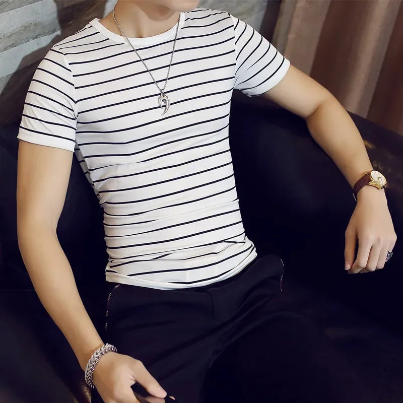 MRMT 2026 Brand New Mens T-Shirts Striped Men T Shirt Short-Sleeved Man Stripe T-shirt For Male Clothing Round-Collar Tops Tees