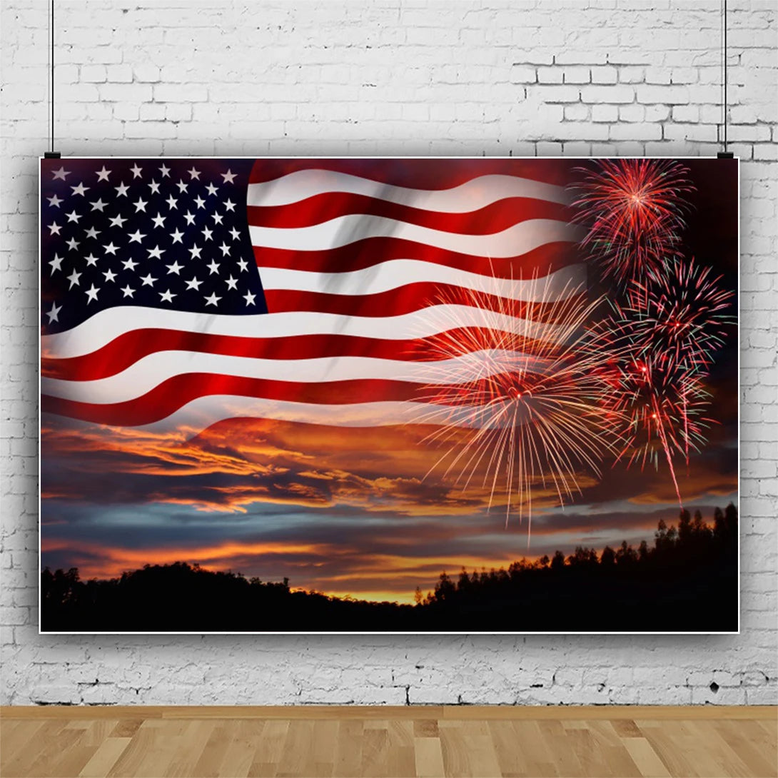 July 4th Independence Day Theme Background USA Flag Star Balloon Celebration Party Decoration Banner Photo Shoot Props Gifts
