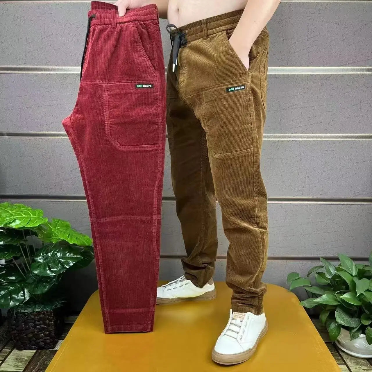 Corduroy Cargo Trousers Men's Simple Loose American Retro Casual Elastic Autumn Winter Business Classic Male Trousers