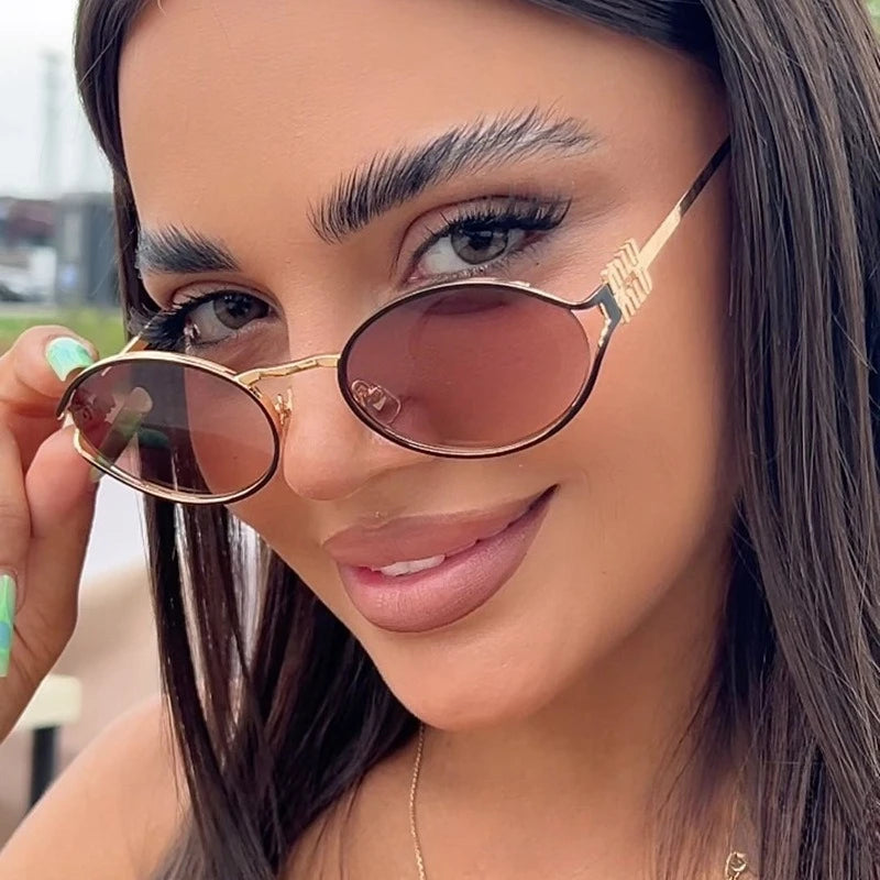 Hollow-Out Oval Sunglasses, Layered Clip-On Design, Y2K Retro Style, Fashion Statement for Photo Poses