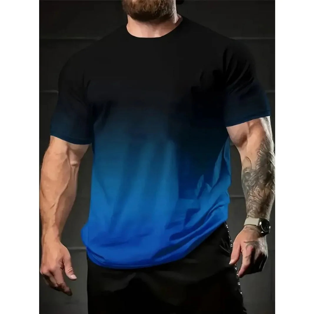 Summer Men Clothes Short Sleeve Round Neck Tops T Shirt Men Casual Fashion Fitness Running Sport Tops High Elasticity
