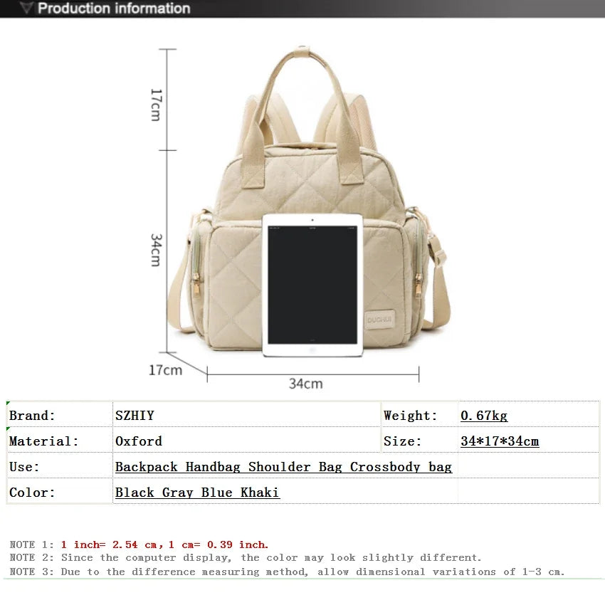 Fashionable Mommy Bag Women Waterproof Backpack Large Capacity Travel Multi Layer Pocket Shoulder Luggage Insert Pocket Oxford