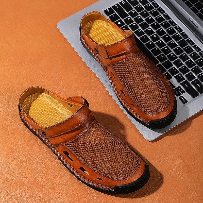 Summer Mens Casual Shoes Mesh Breathable Half Slippers Fashion Walking Sneakers Handmade Male Sandals Lightweight Non-slip Clogs