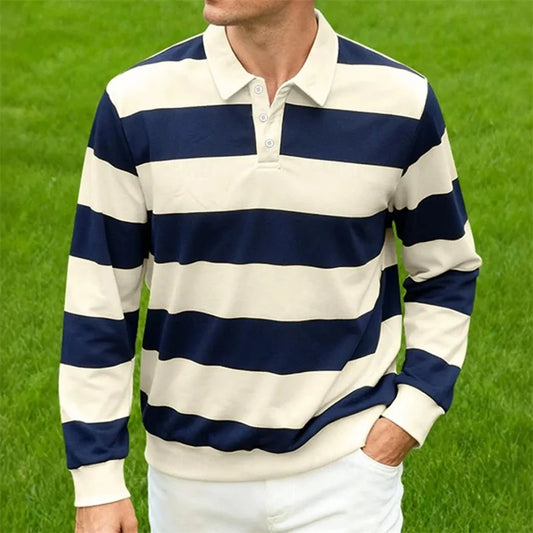 2026 New Striped Polo Shirts For Men Simple Fashion Long Sleeve 3D Printed Golf Polo Shirt Casual Oversized Daily Wear Tops
