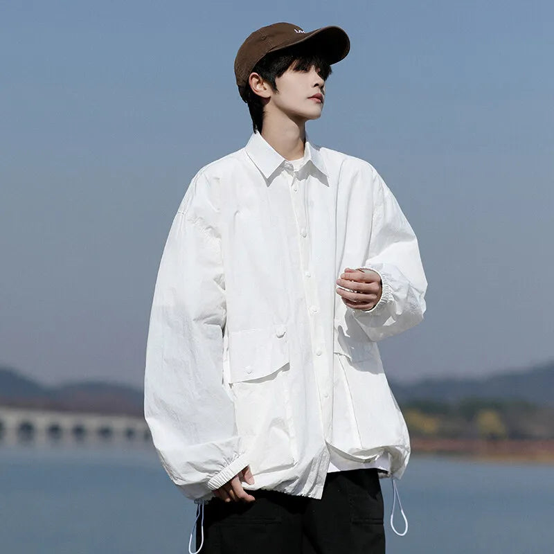 Mens Lightweight Jacket Spring Summer Two Large Pockets Loose Fit Plus Size Casual Comfort Breathable Fabric Sun protection Coat