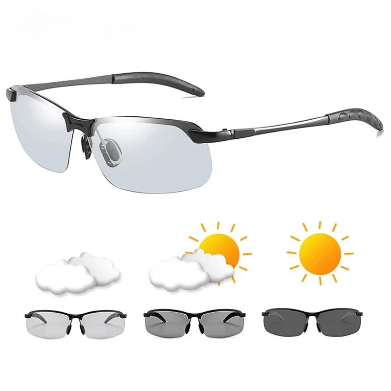 Men's Photochromic Polarized Sunglasses UV400 Day Night Vision Changing Color Chameleon Driving Fishing Eyewear
