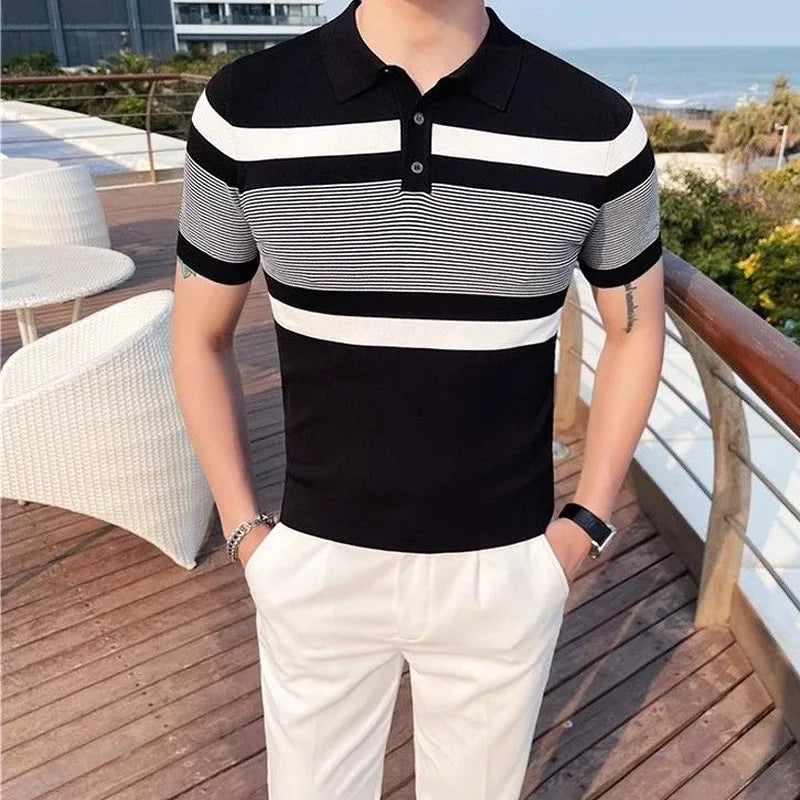 Men's Clothing American New Arrival Summer Striped Polo Shirt Sporty Trendy Versatile Stylish Short Sleeve T-Shirt Collared