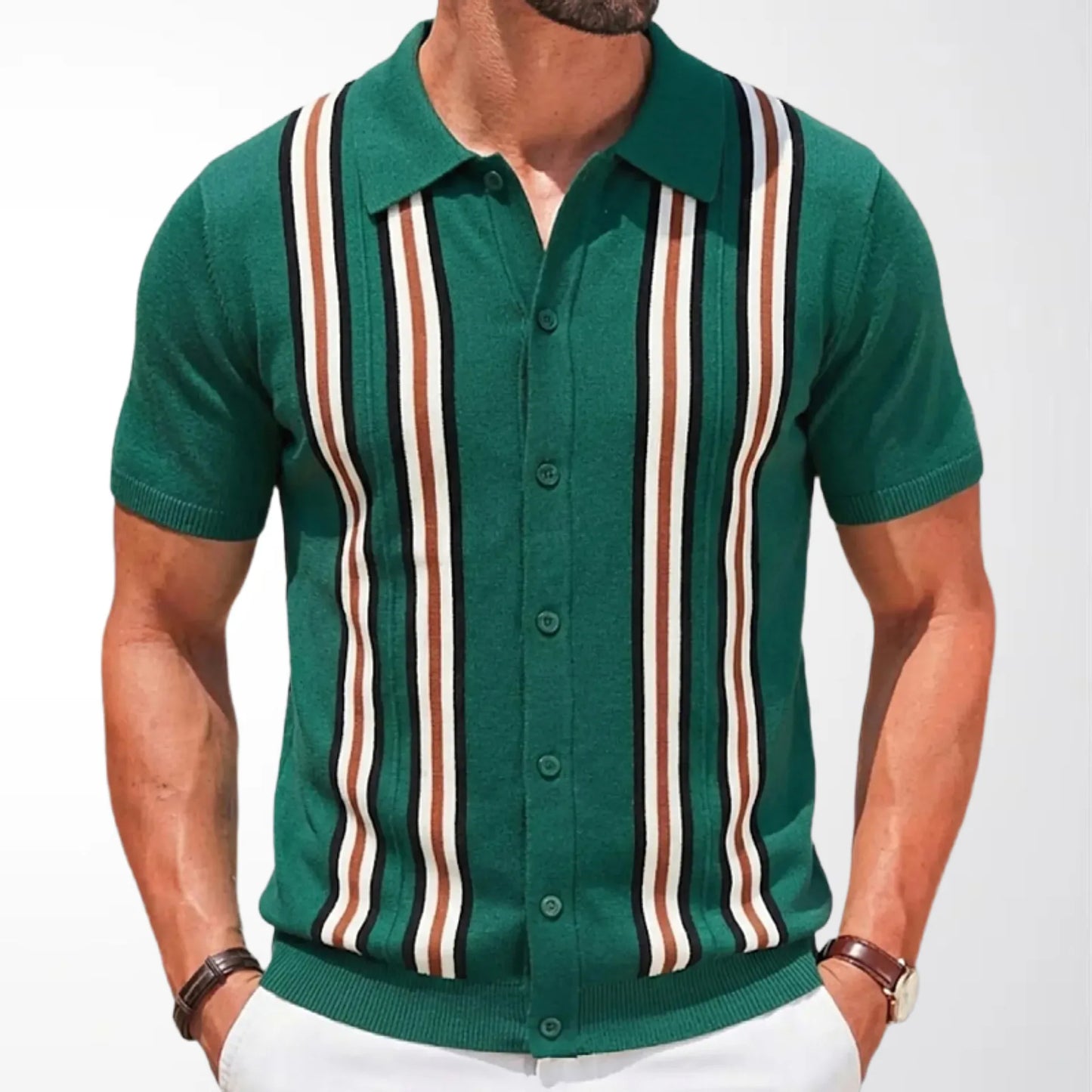 Summer Men Clothing High-end Business Casual Knitted Polo Shirt British Breathable Short Sleeve Jacquard Knit Cardigan Male Tops