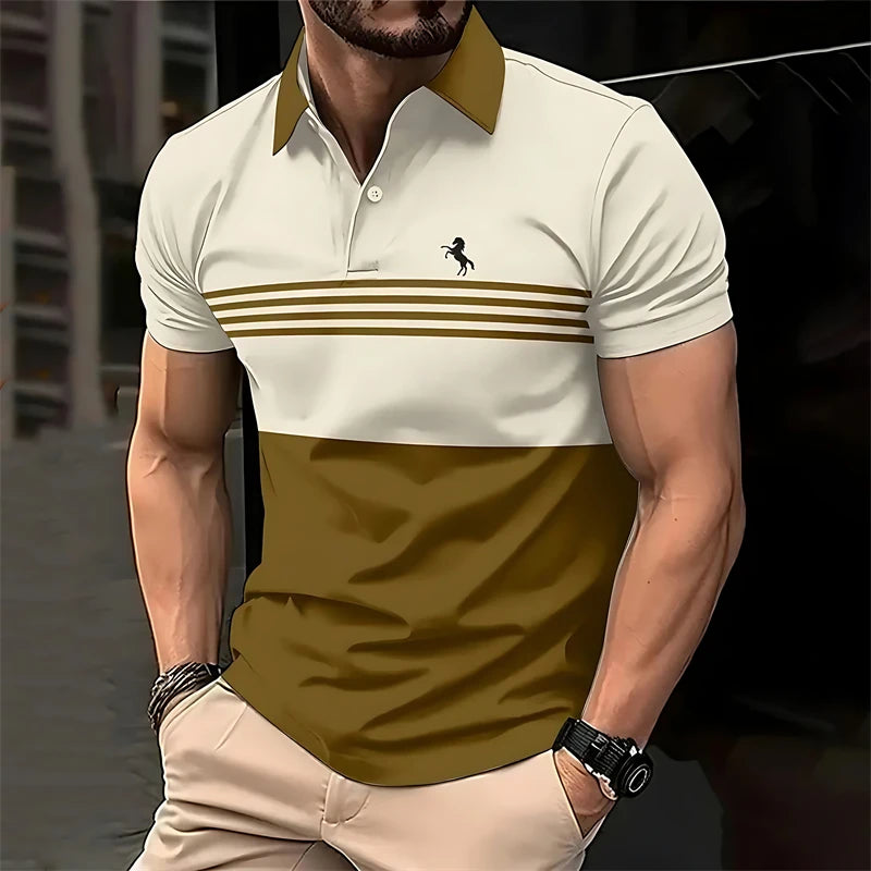 Simple Striped Horse Pattern Polo Shirts For Men Fashion Summer Short Sleeve 3D Printed Polo Shirt Casual Oversized Lapel Tees