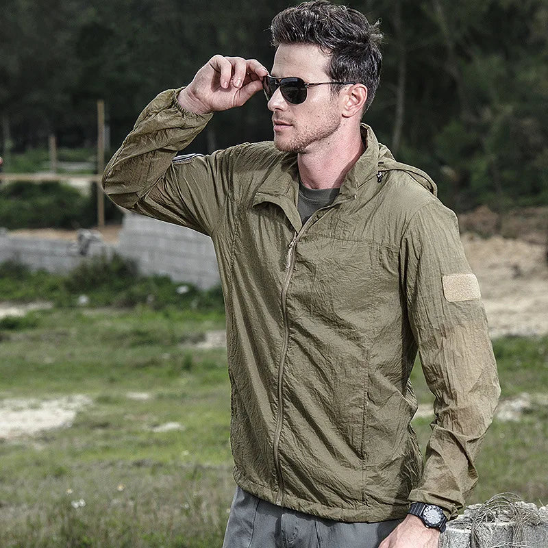 Lightweight Waterproof Tactical Jacket Men's Summer Breathable Thin Hoody Raincoat Hunting Portable Windbreaker Skin Jackets