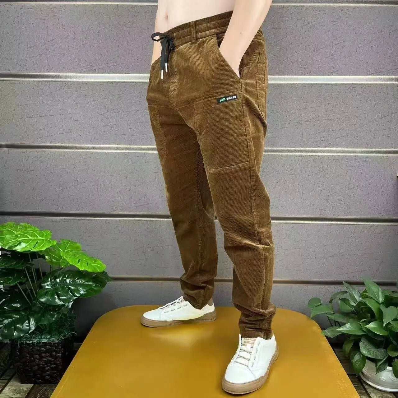 Corduroy Cargo Trousers Men's Simple Loose American Retro Casual Elastic Autumn Winter Business Classic Male Trousers