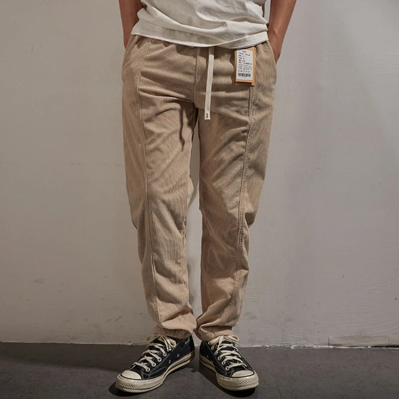 Corduroy pants men's elastic waist autumn sweatpants loose bundle feet tide brand overalls
