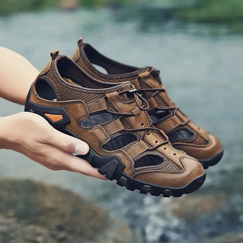 New Summer Mens  Sandals Genuine Leather Antiskid Breathable Outdoor Sandalias Trekking Casual Beach Shoe Male Loafers Big Size