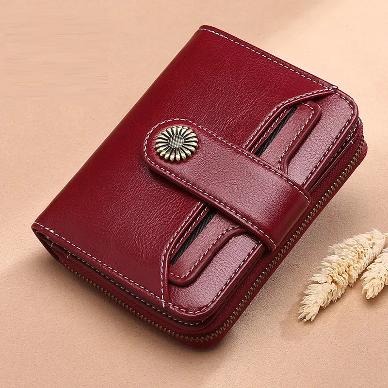 2025 Luxury Women Wallet Lady Split Leather Vintage Bifold Purse Female RFID Card Holder RetroCoins Bag Gift for Mom Box Packing