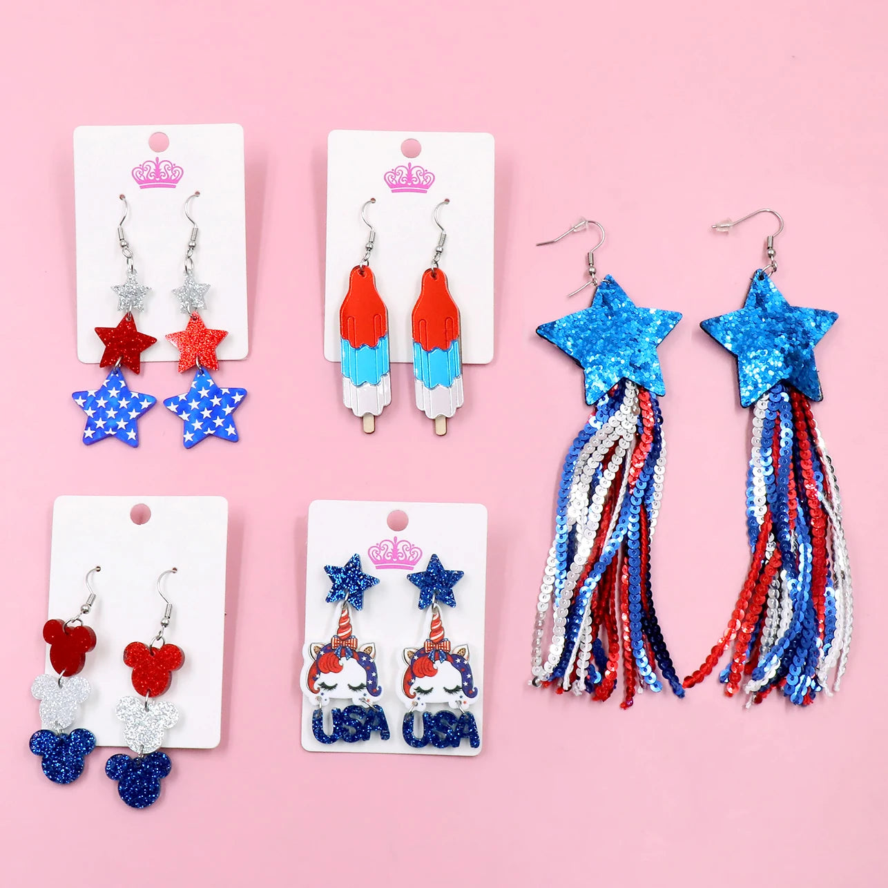 4th of July Independence Day Stud Drop Earrings Hoop Flag TRENDY Acrylic Jewelry For women