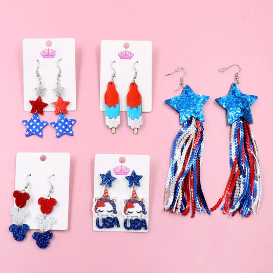 4th of July Independence Day Stud Drop Earrings Hoop Flag TRENDY Acrylic Jewelry For women