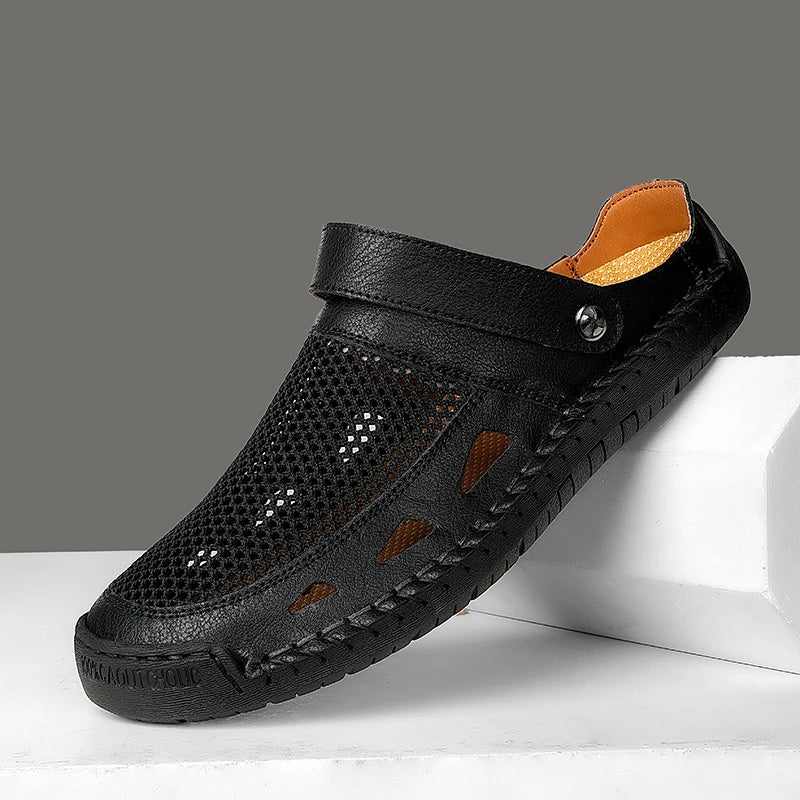 Summer Mens Casual Shoes Mesh Breathable Half Slippers Fashion Walking Sneakers Handmade Male Sandals Lightweight Non-slip Clogs