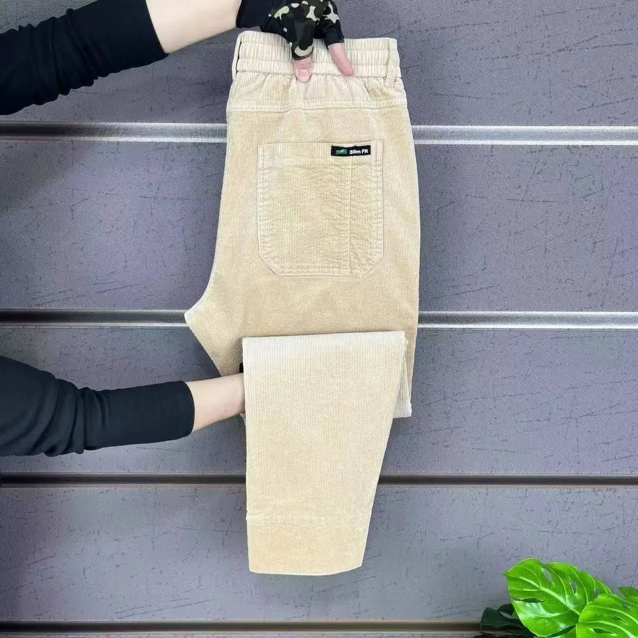 Corduroy Cargo Trousers Men's Simple Loose American Retro Casual Elastic Autumn Winter Business Classic Male Trousers