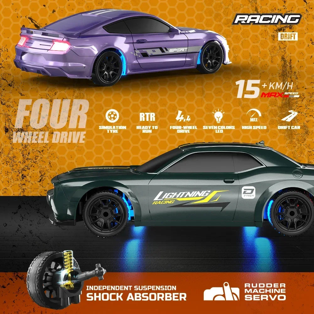 1/43 RC Car 4x4 2.4G Remote Control Racing Drift Vehicle 15km/h High Speed Off-road RTR with 7 Color LED Lights Toys Kids Gift