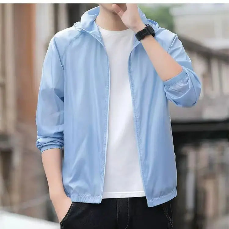 2026 Summer New Men Ice Silk Lightweight Breathable Sunscreen Clothes Outdoor Leisure Hooded Fishing Clothes Sports Jacket