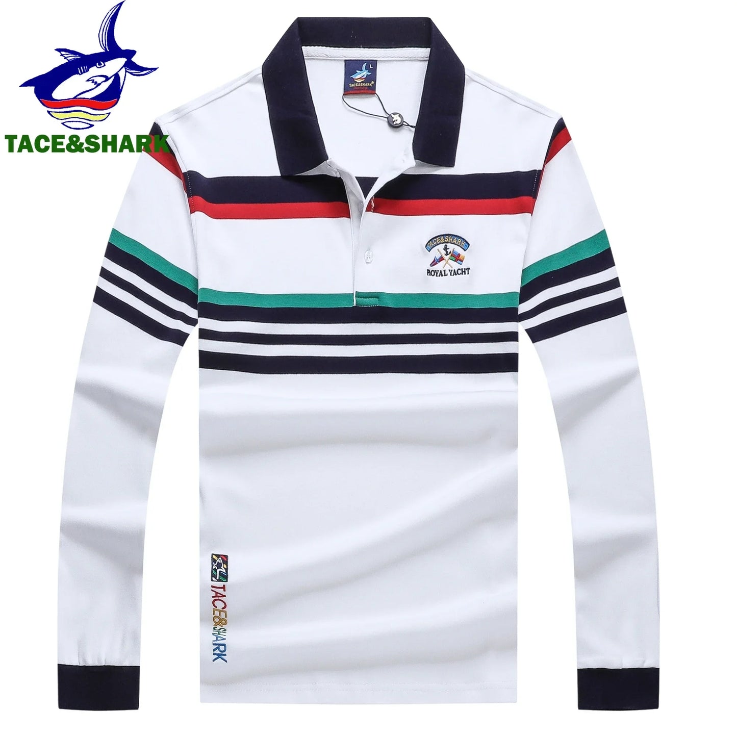 TACE&SHARK High Quality Men's Long Sleeve Striped Polo Shirt for Autumn Casualwear Breathable Casual Top