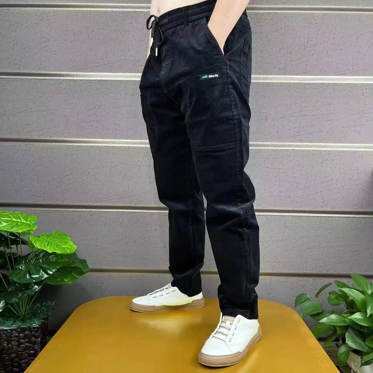 Corduroy Cargo Trousers Men's Simple Loose American Retro Casual Elastic Autumn Winter Business Classic Male Trousers