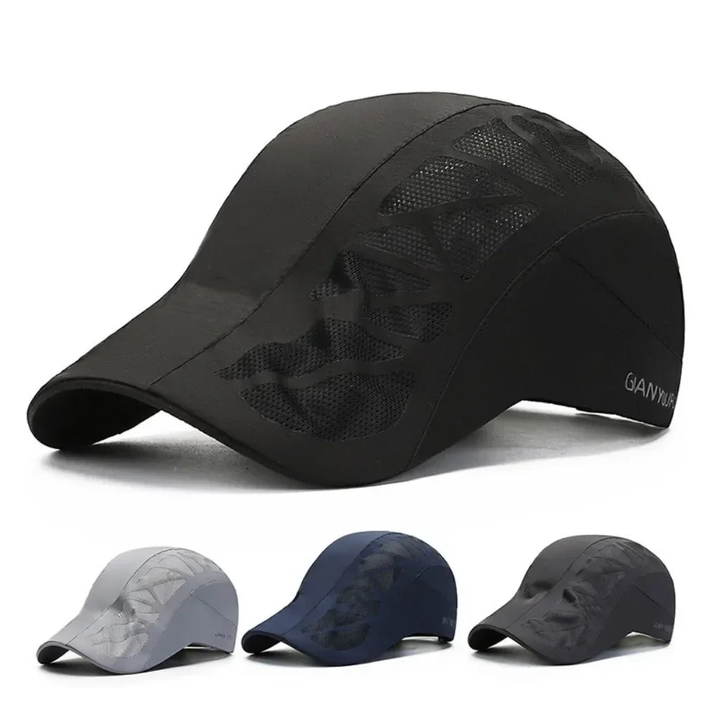 Summer Sports Mens Sun Hats Breathable Mesh Quick-drying Visor Caps Outdoor Gorro Hombre Boina Golf Hat Fashion Solid Flat Cap