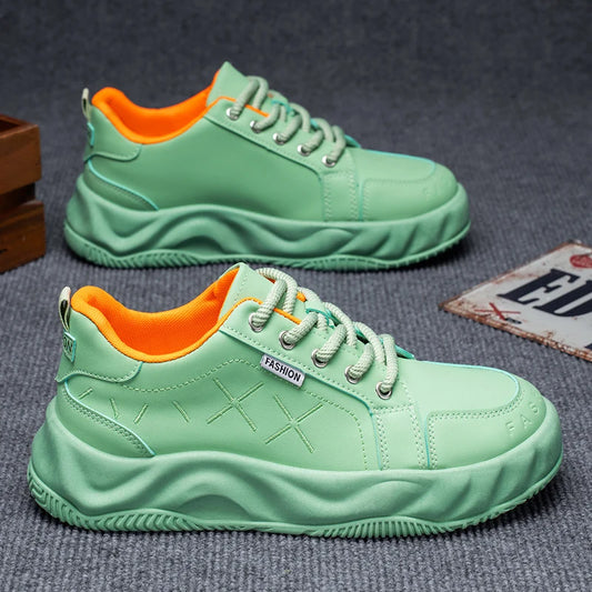 Mens Board Shoes Fashion Leather Comfortable Soft Sole Daily Commuting Sneakers Youth Flat Casual Walking Shoes for Men