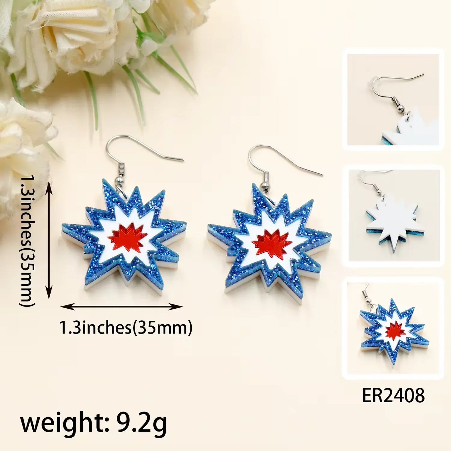4th of July Independence Day Stud Drop Earrings Hoop Flag TRENDY Acrylic Jewelry For women