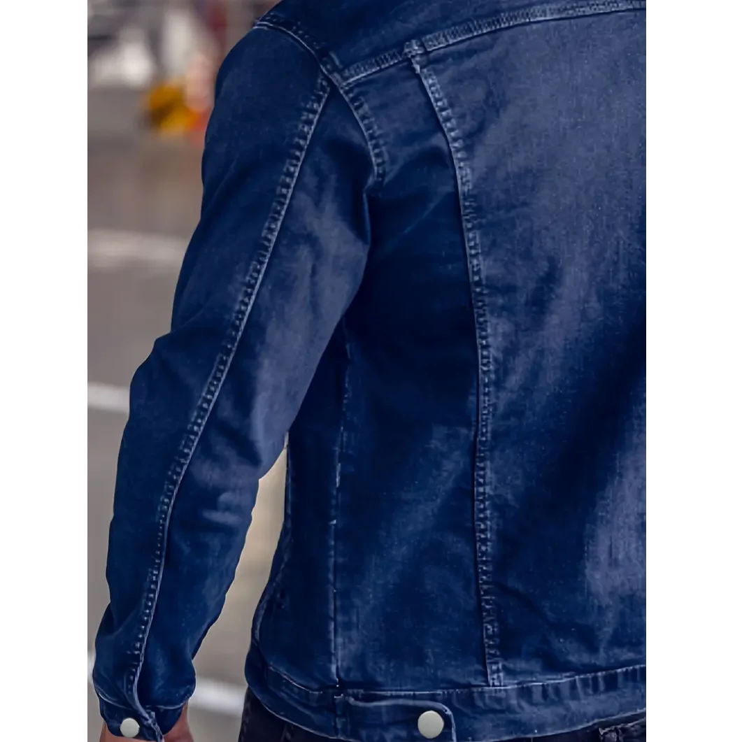 Mens Jackets Coat Classic Blue Denim Design With Multiple Pockets Long Sleeve Casual Style For Daily Use