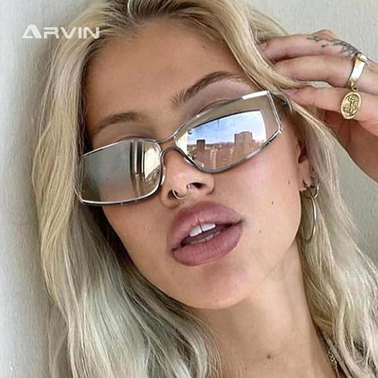Latest Hollow Out Y2K Sunglasses Women Trendy Gradient 2000'S Wrap Around Sun Glasses Brand Steampunk Shades Mirror Eyeglasses