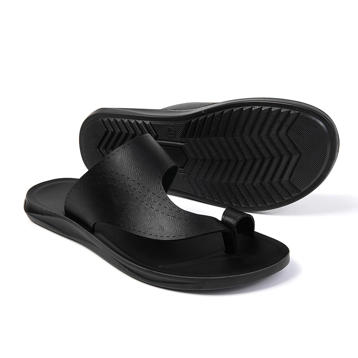 Summer Sandals High Quality Leather Men Bare Toe Slippers Men Shoes Slip on Casual Shoes Outdoor Mens Slides Comfy Beach Sandals