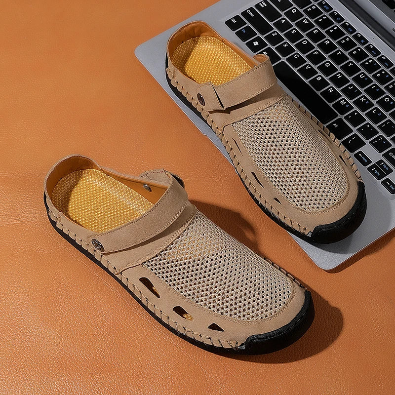 Summer Mens Casual Shoes Mesh Breathable Half Slippers Fashion Walking Sneakers Handmade Male Sandals Lightweight Non-slip Clogs