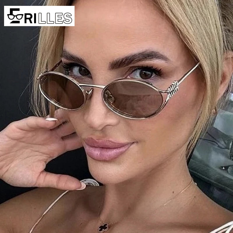 Hollow-Out Oval Sunglasses, Layered Clip-On Design, Y2K Retro Style, Fashion Statement for Photo Poses