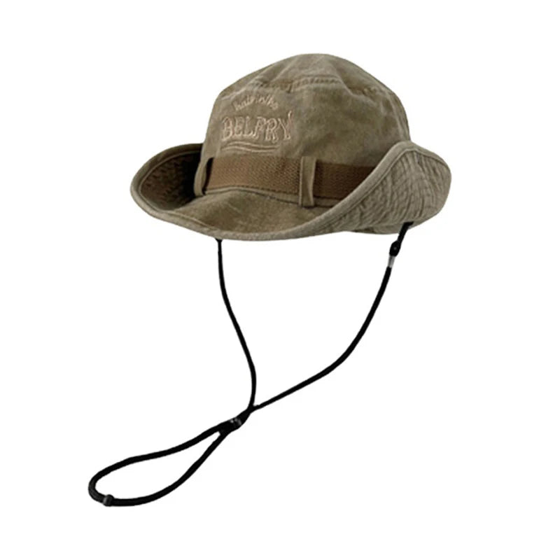 Mountaineering Hat Men's And Women's Vintage Washed Cotton Embroidered Fisherman's Hat Outdoor Sun Protection Western Cowboy Hat