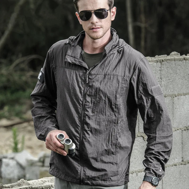 Lightweight Waterproof Tactical Jacket Men's Summer Breathable Thin Hoody Raincoat Hunting Portable Windbreaker Skin Jackets