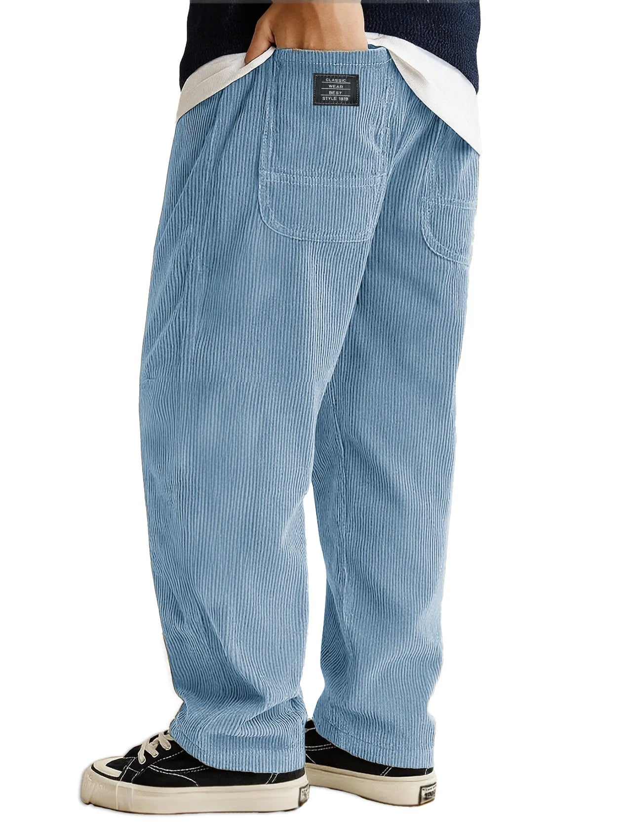 Loose Fit Corduroy Pants for Men Elastic Waist Jogger Sweatpants with Pockets Autumn Winter Casual Thick Trousers