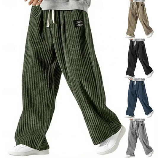 Men's Corduroy Pants Casual Trousers Straight Leg Relaxed Fit Elastic Waist with Drawstring Outdoor Comfortable Joggers Fashion