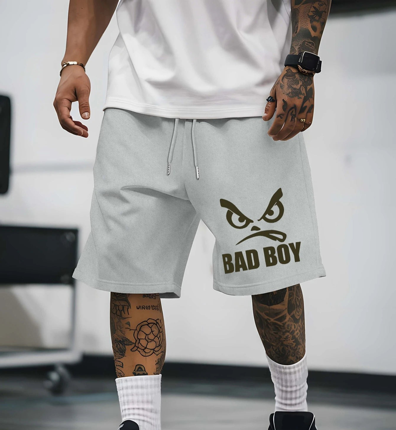 Men's Summer  Fashion Letter Print Casual Shorts Loose Fit Elastic Waistband with Drawstring Suitable for  Everyday Wear