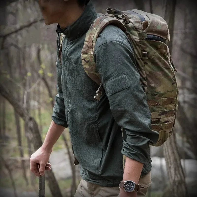 Men's Quick Dry Breathable Waterproof Jacket Summer Lightweight Tactical Jacket Windbreaker Thin Skin Hooded Raincoat